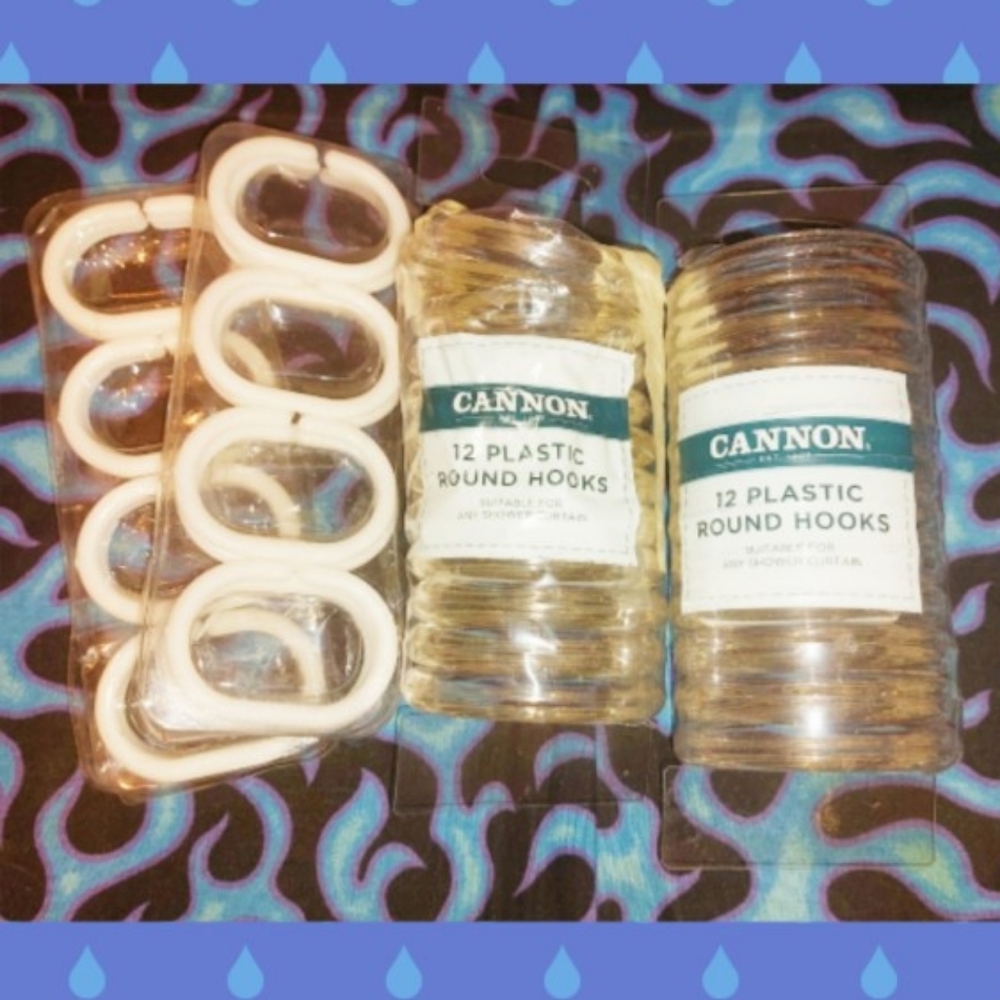 4 Pack Bundle of White & Clear Plastic Shower Curtain Rings